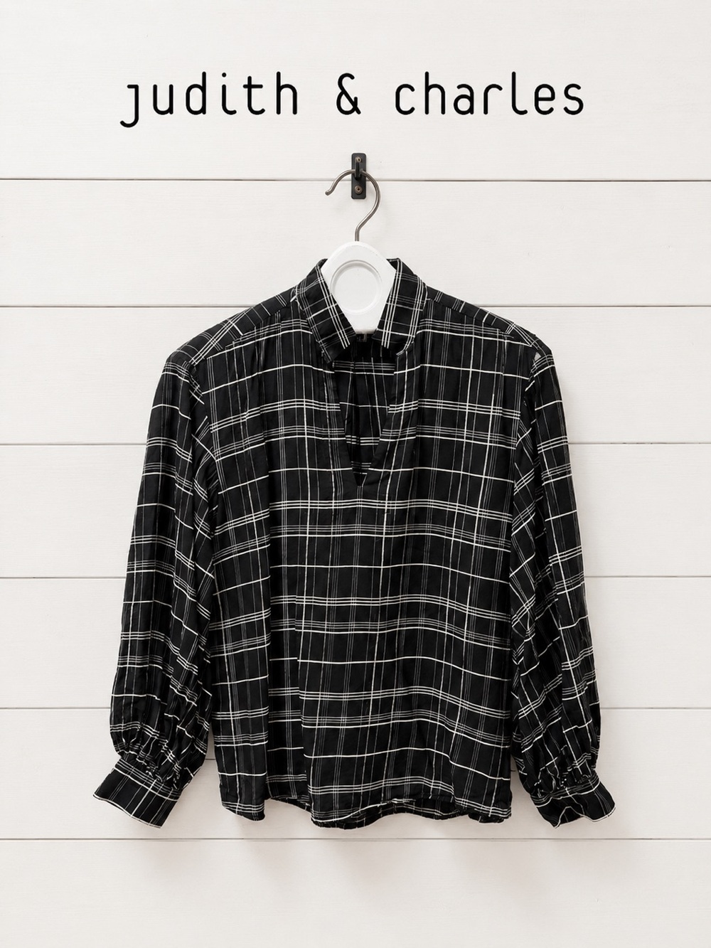 Judith & Charles Plaid Blouse Black & White Size S/P